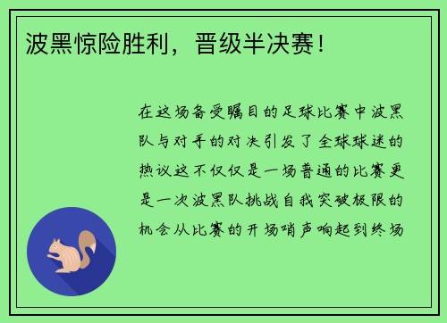 波黑惊险胜利，晋级半决赛！
